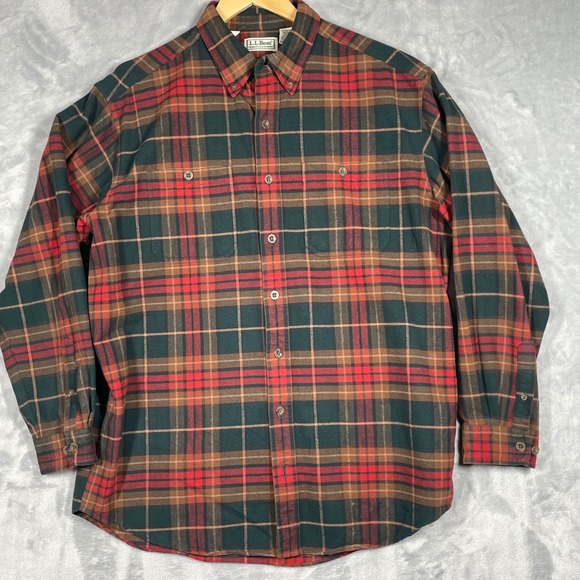 L.L. Bean Other - LL Bean Chamois Cloth Shirt Mens Large Tall Red Green Brown Plaid Button Down